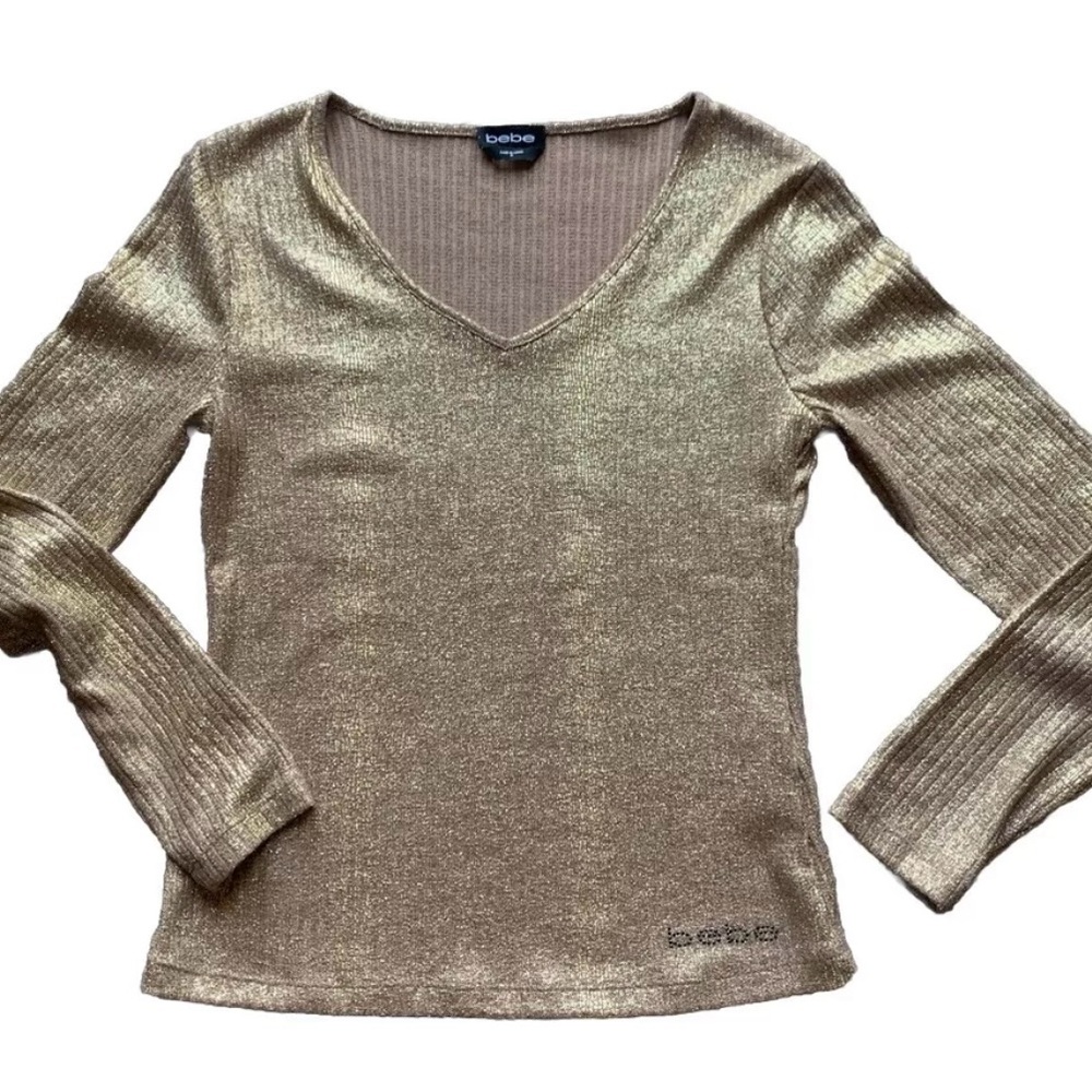 Bebe Metallic Gold Top Women’s Medium